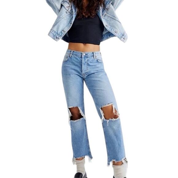 Free People We The Free Maggie Straight Leg Jean Ripped Aged To Perfection FLAW - Picture 1 of 13